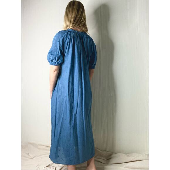 MNG Cotton Blue Smocked Puff Sleeve Maxi Dress NWT US 8 - Picture 4 of 12